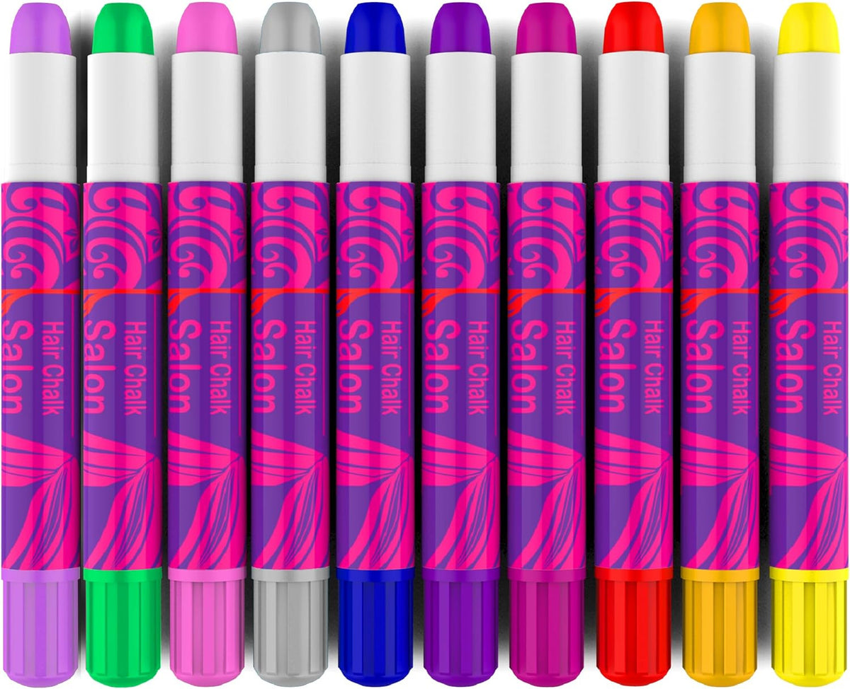 Kids Washable Hair Chalk Set - 10 Bright Temporary Hair Color Pens for Children & Teens