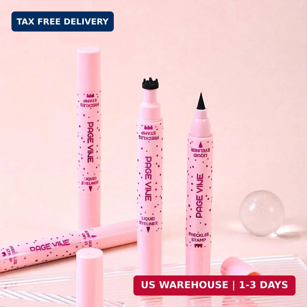 2-in-1 Fake Freckles Pen Stamp & Black Liquid Eyeliner Kit for Natural Makeup
