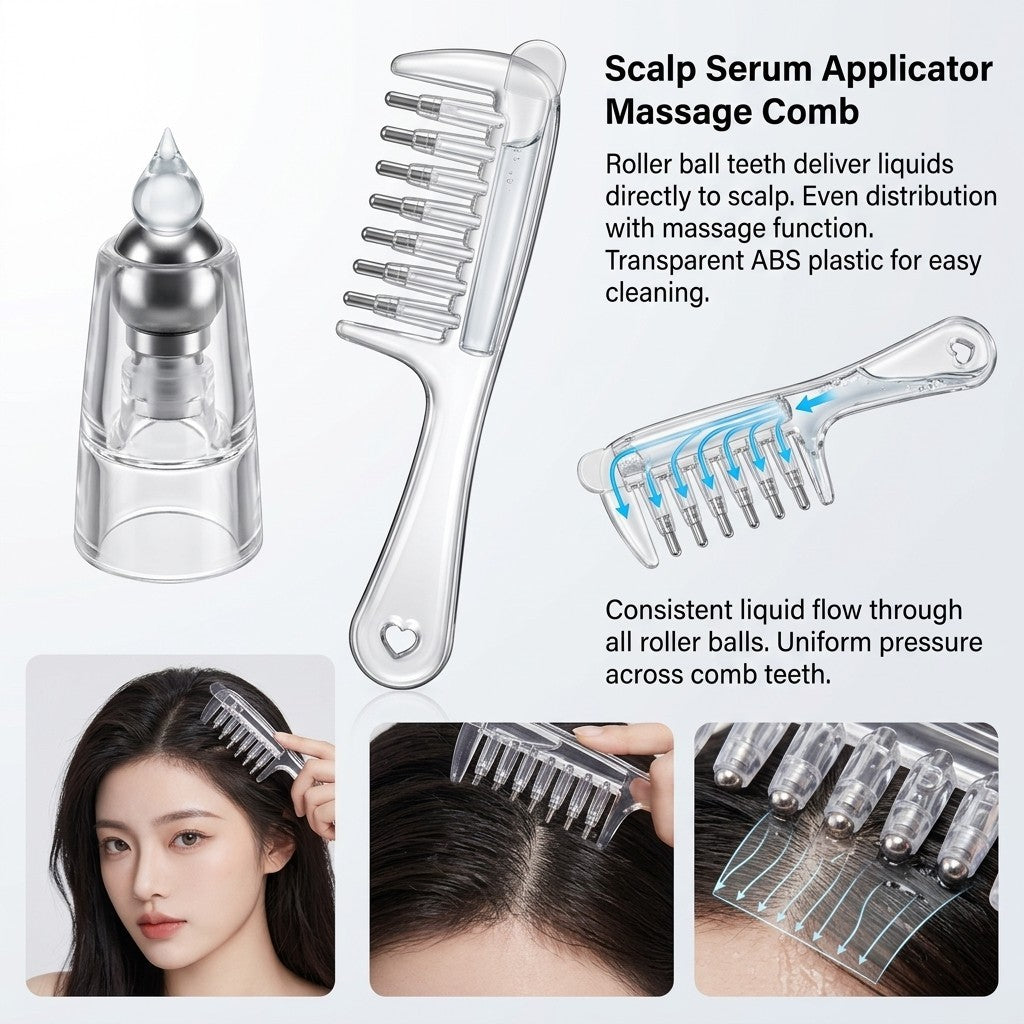 Hair Growth Scalp Oil Applicator Comb with Roller Ball Reusable Liquid Dispenser