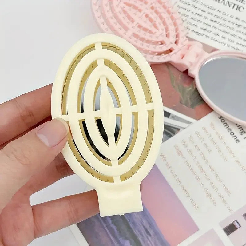 Portable Folding Hair Brush Comb with Mirror - Travel Friendly and Lightweight