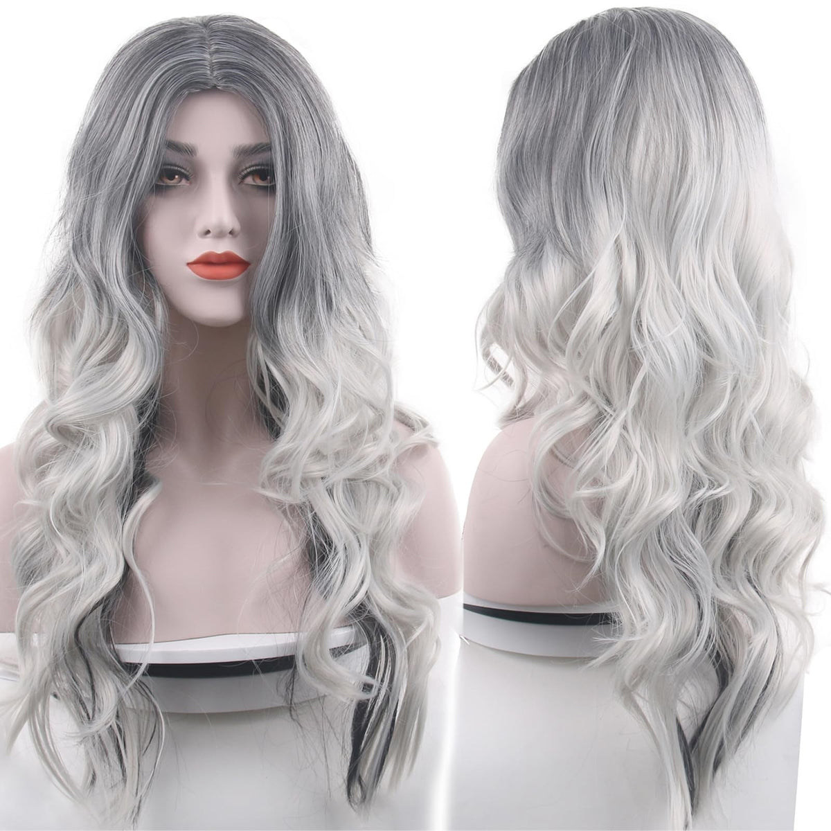 Long Curly Silver Grey Costume Wig for Women - Halloween & Cosplay
