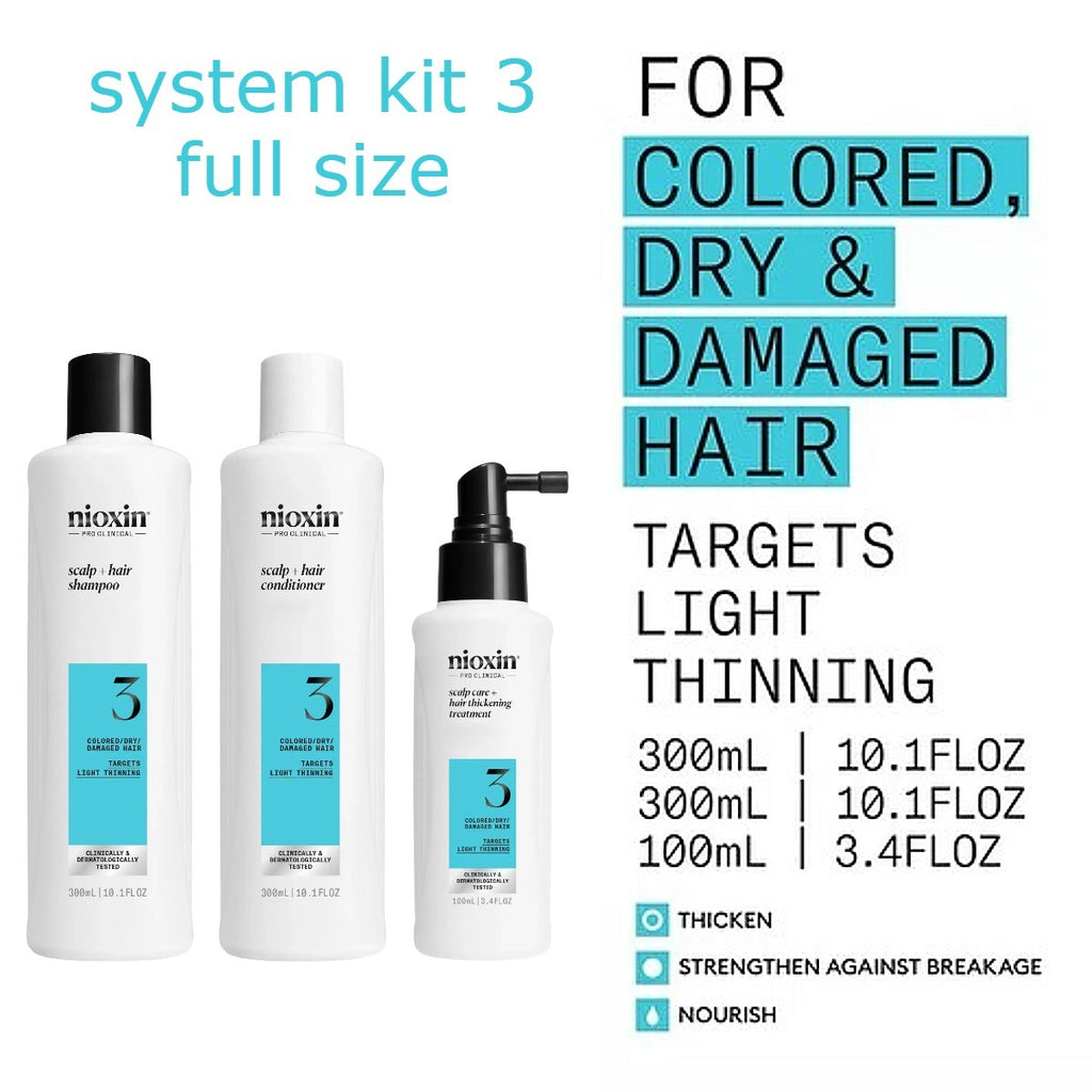 Nioxin System 3 Hair Thinning Kit - Full Size 3 Pack for Color-Treated Hair