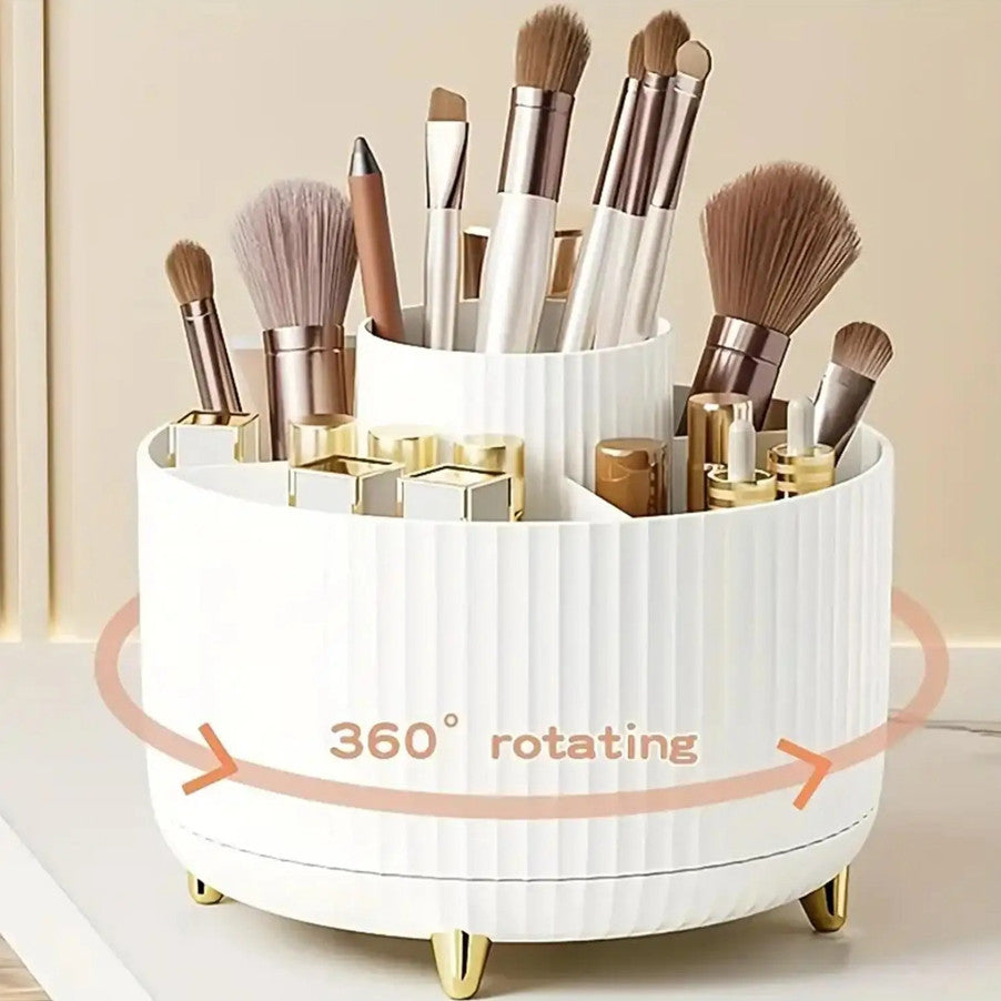 Rotating Makeup Organizer with 5 Compartments - 360° Plastic Cosmetic Holder