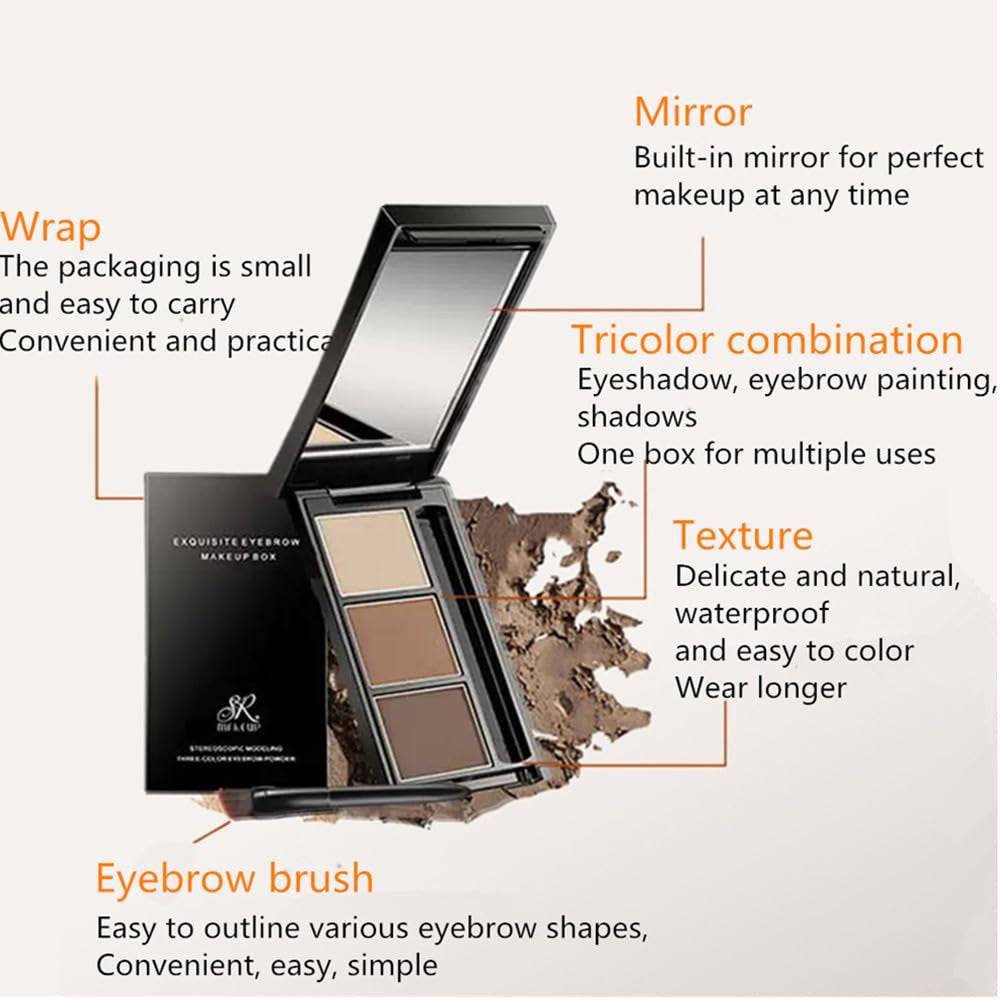 Three-Color Waterproof Eyebrow Powder Kit - Natural, Long-Lasting, Easy to Use