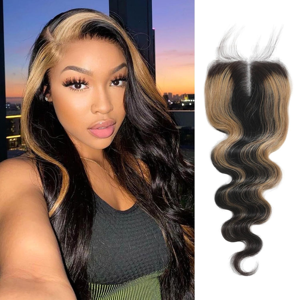 AUROO #27 Skunk Stripe Lace Closure 14 Inch Human Hair Wig 150% Density