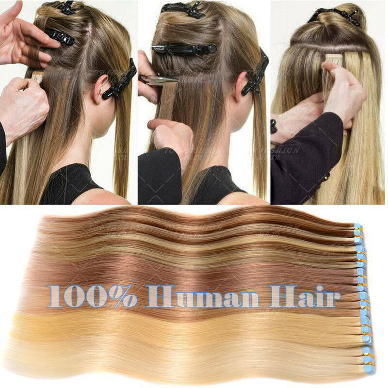 Remy Human Hair Extensions Tape-In Full Head Highlight 100% Thick & Natural