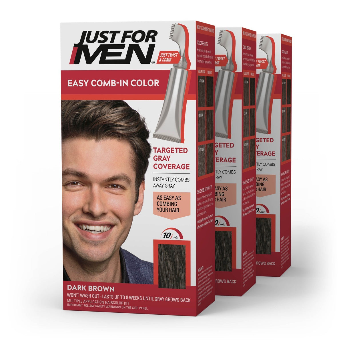 (Pack of 3) Gray Hair Coloring Comb Kit - Dark Brown A-45, Easy No-Mix, Lasts 8 Weeks