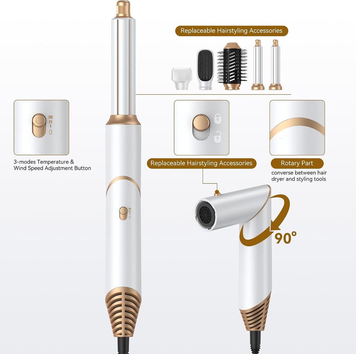 5-in-1 Hot Air Hair Dryer Brush Volumizer Curling & Straightening Styler