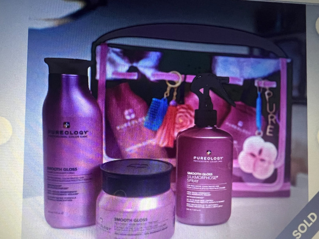 Pureology Smooth Gloss To Go Hair Care Set - Shampoo Mask & Spray for Frizz & Shine