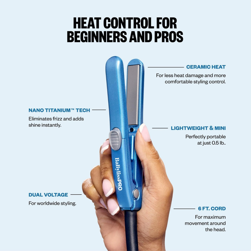 Mini Flat Iron Hair Straightener 0.5 Inch Nano Titanium Travel Styling Tool