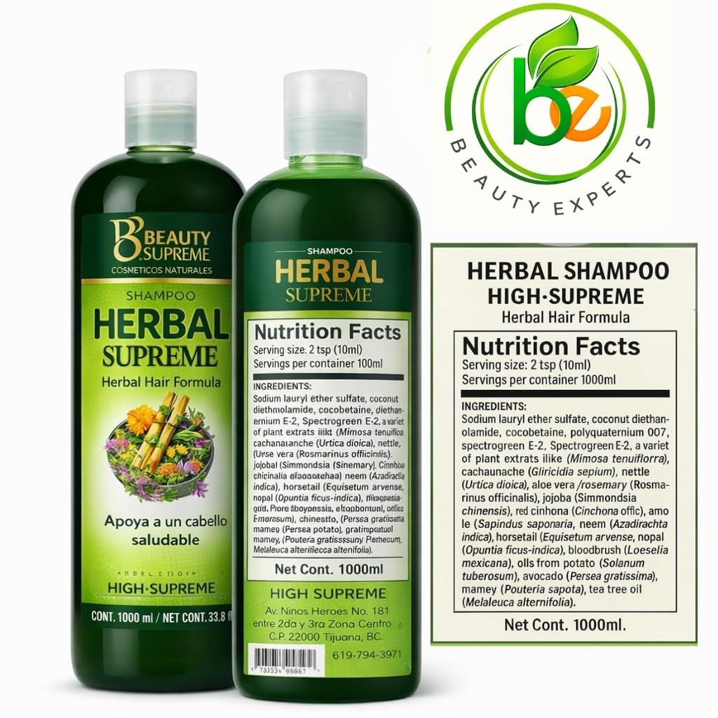 Herbal Shampoo 1000ml Natural Hair Care with Aloe Nettle & Tepezcohuite