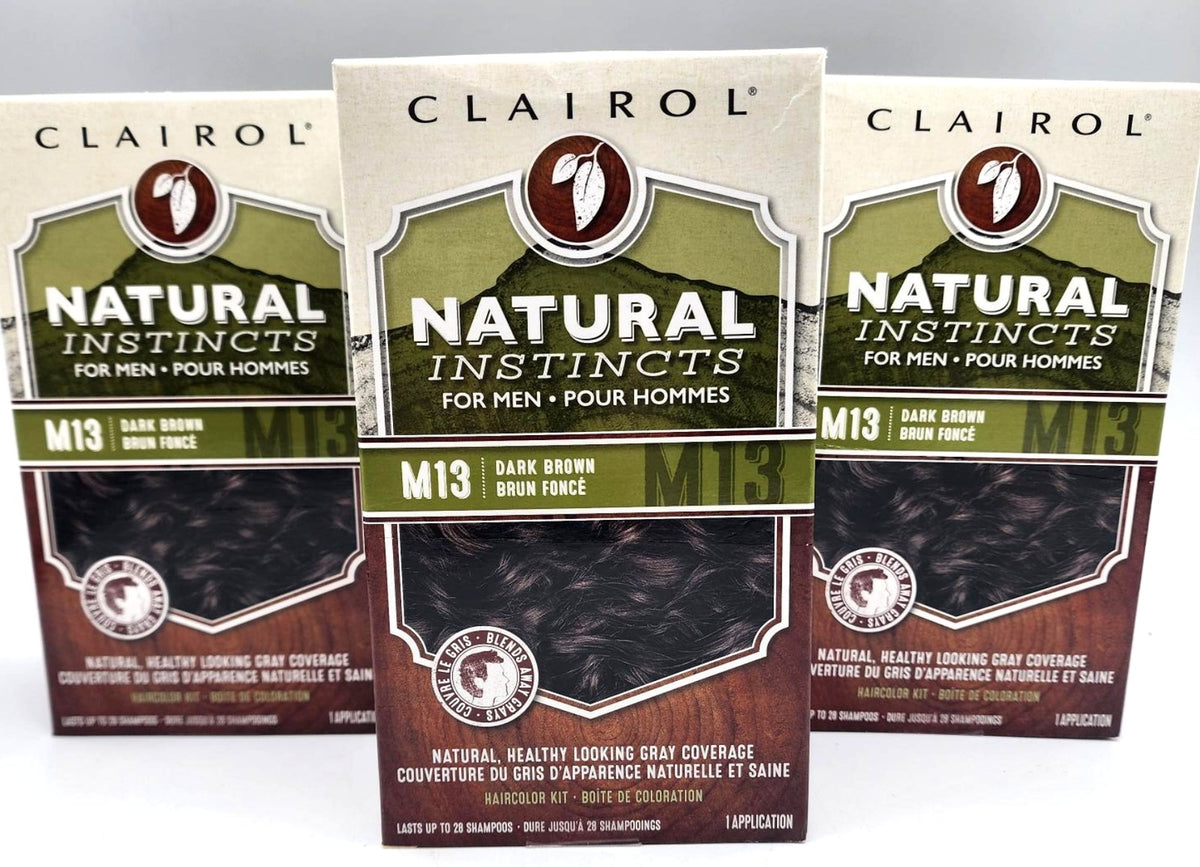 Men's Hair Color Dye Kit Dark Brown M13, Natural Instincts, 3 Pack