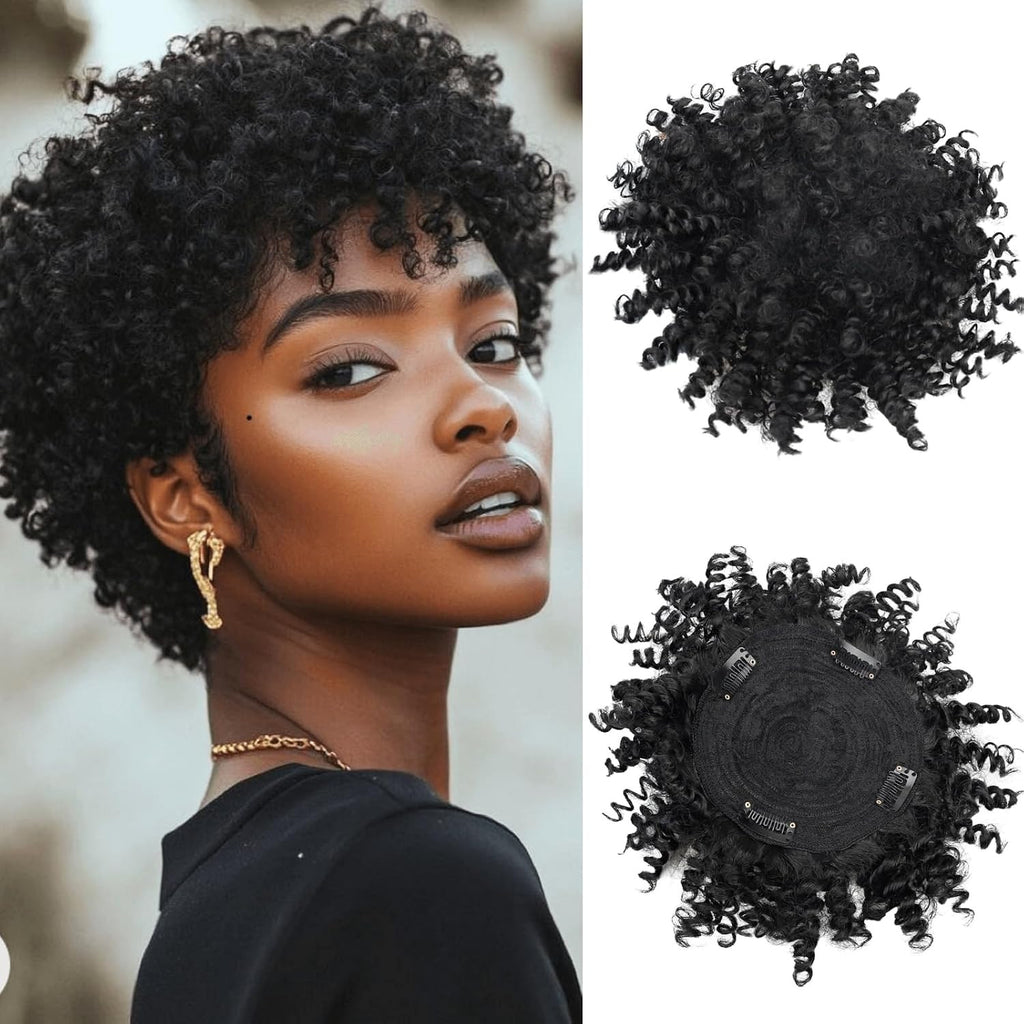 Kinky Afro Kinky Curly Hair Topper for Women - Natural Black, 6-Inch Braided Style