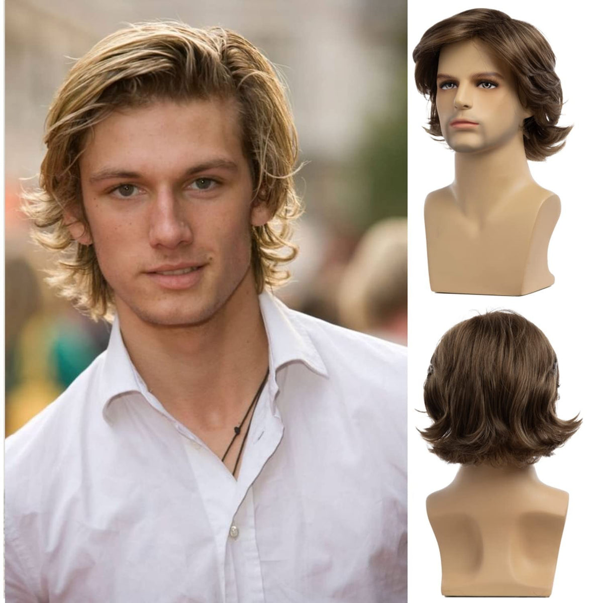 Short Light Brown Synthetic Wig with Adjustable Cap for Cosplay & Occasions