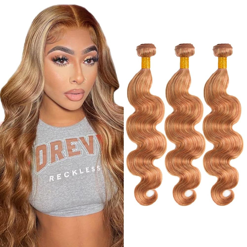 Human Hair Bundle Honey Blonde Body Wave 22-26 Inch for Hair Extensions