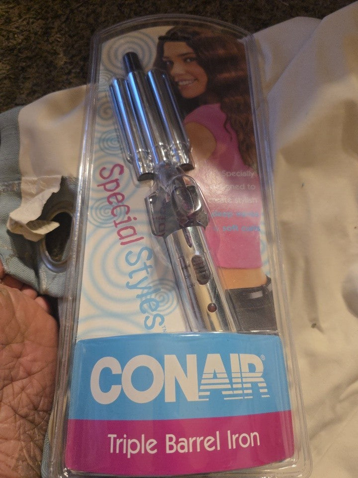 Vintage NOS Conair Triple Barrel Hair Iron Model SB3CS - 2002