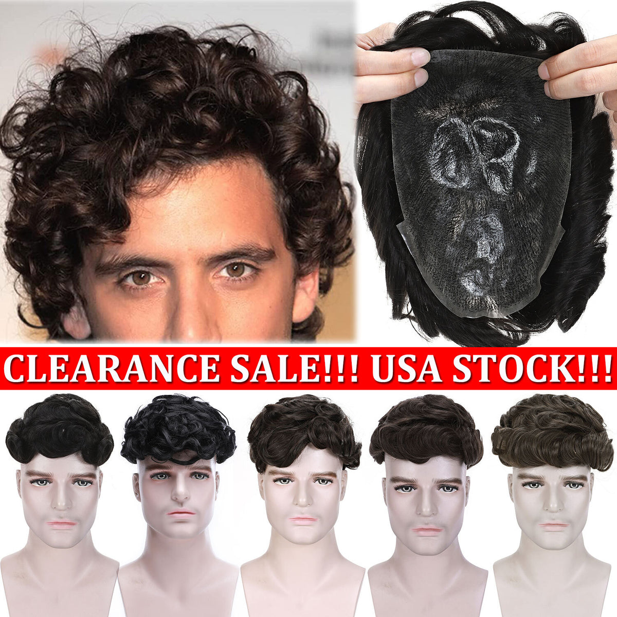 Men's Human Hair Toupee Wig Replacement System - Natural Look & Comfortable Fit