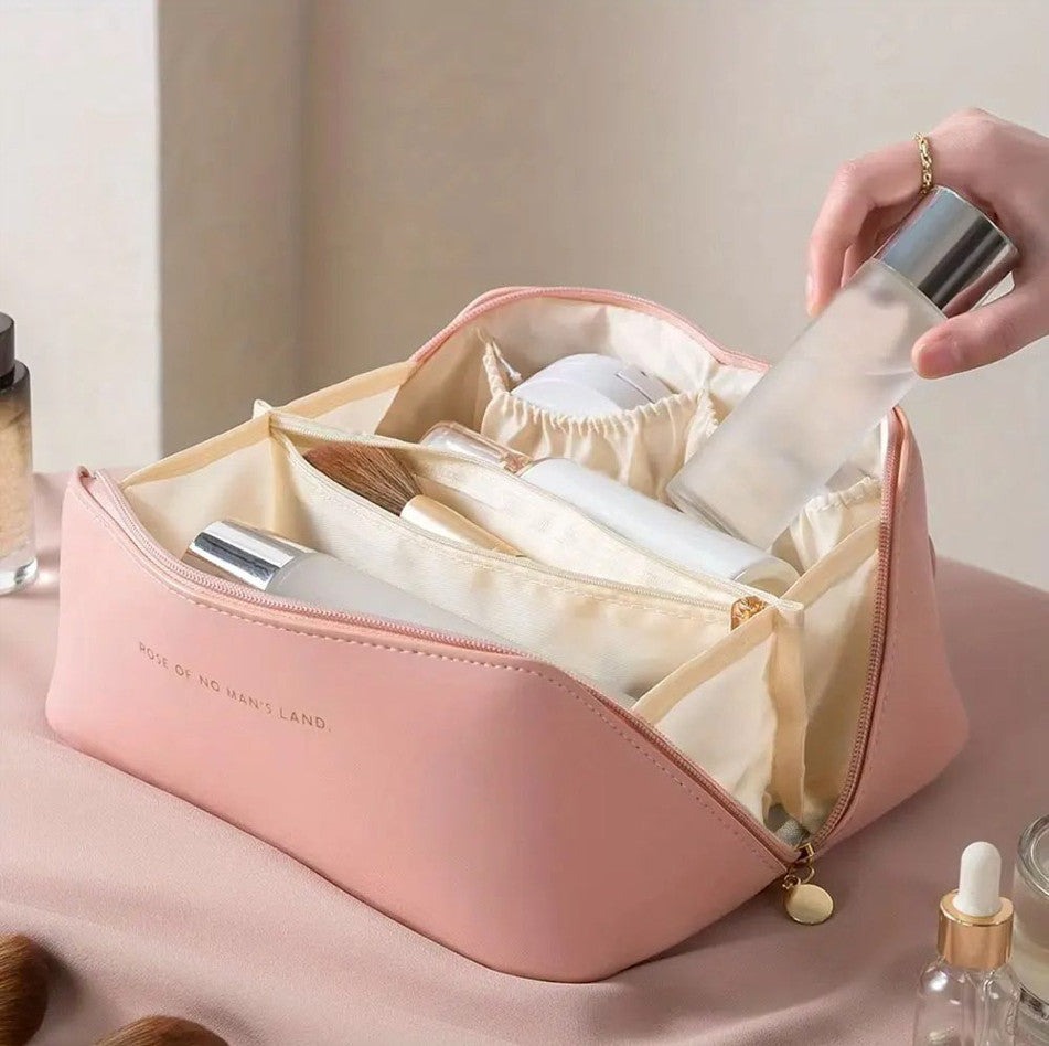 Large PU Leather Makeup Bag Travel Organizer with Zipper - Multiple Colors