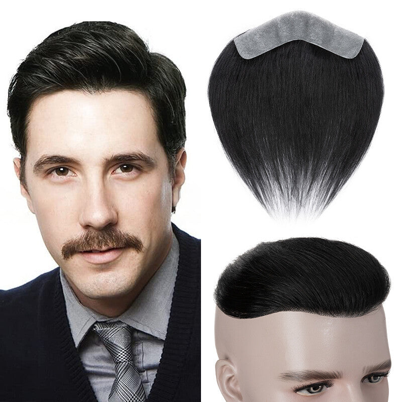 Men's Receding Hairline PU Hairpiece with Human Hair Toupee – Natural Look & Adjustable Fit