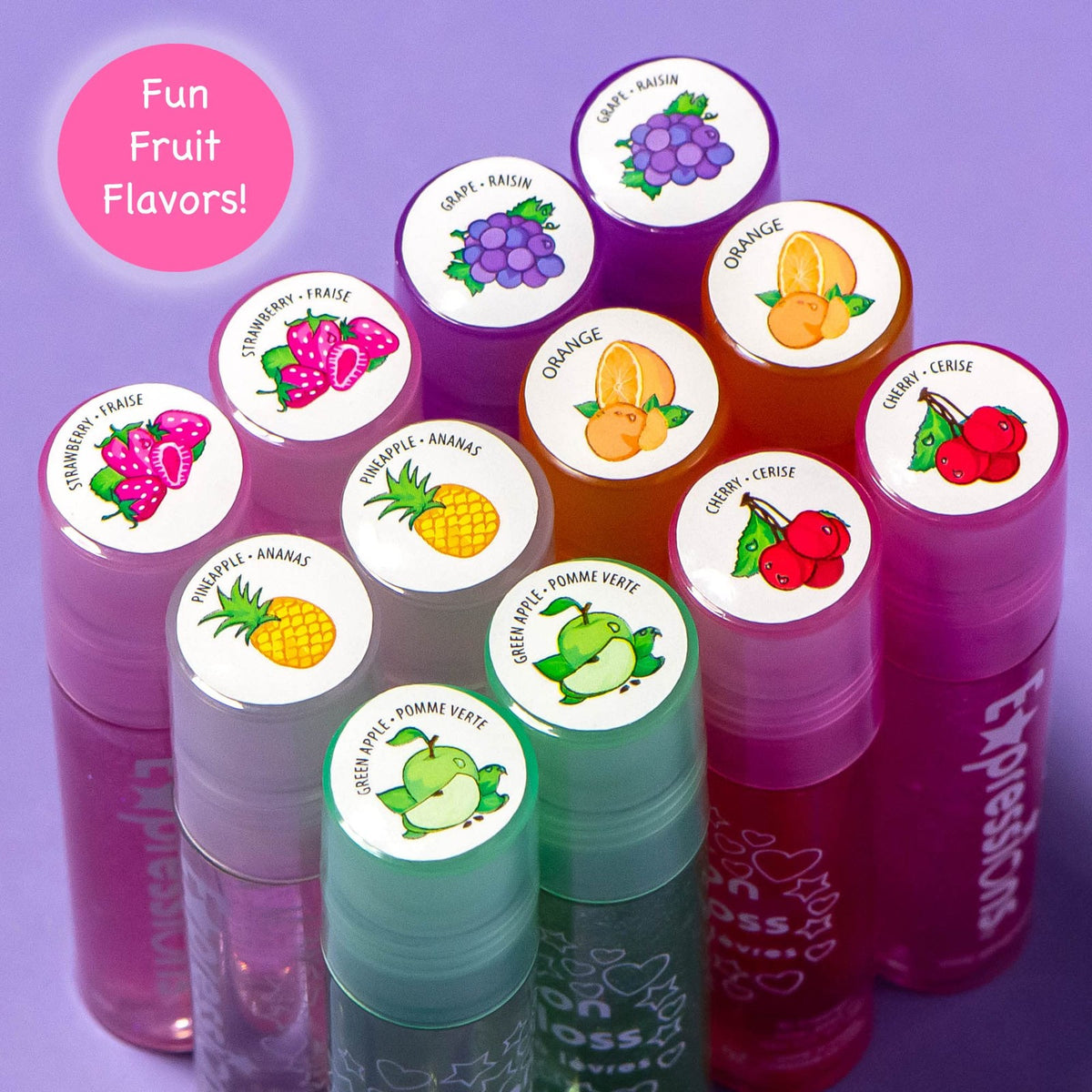 12-Piece Multi-Colored Lip Gloss Set with Roll-On Applicators for Kids