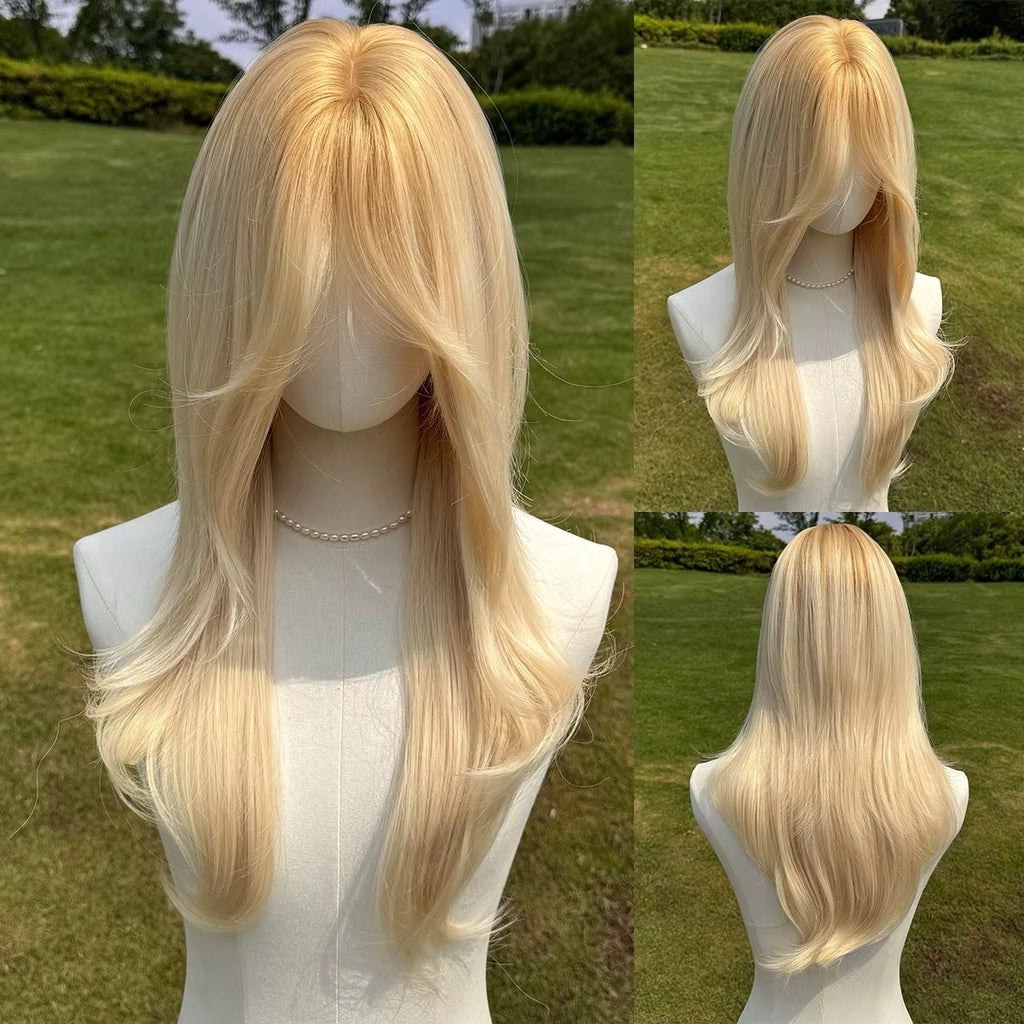 Long Straight 26-Inch Platinum Rose Blonde Wig High Heat Gloss for Women