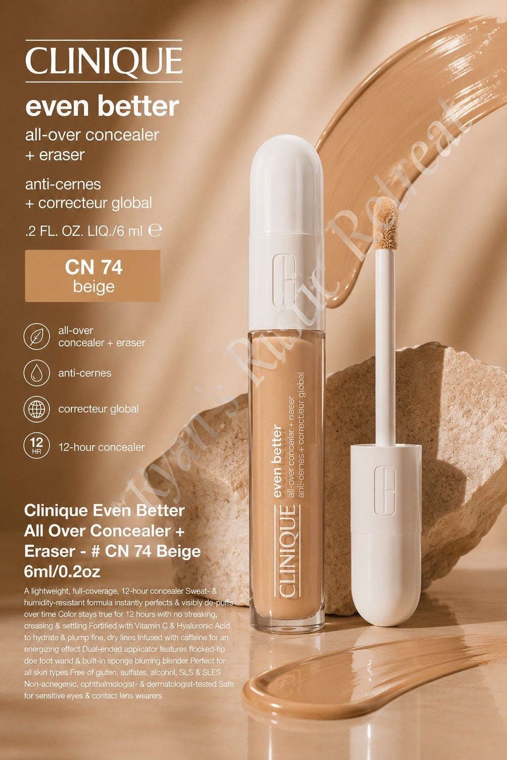 Concealer + Eraser, 0.2 oz, CN 74 Beige – Full Size, New