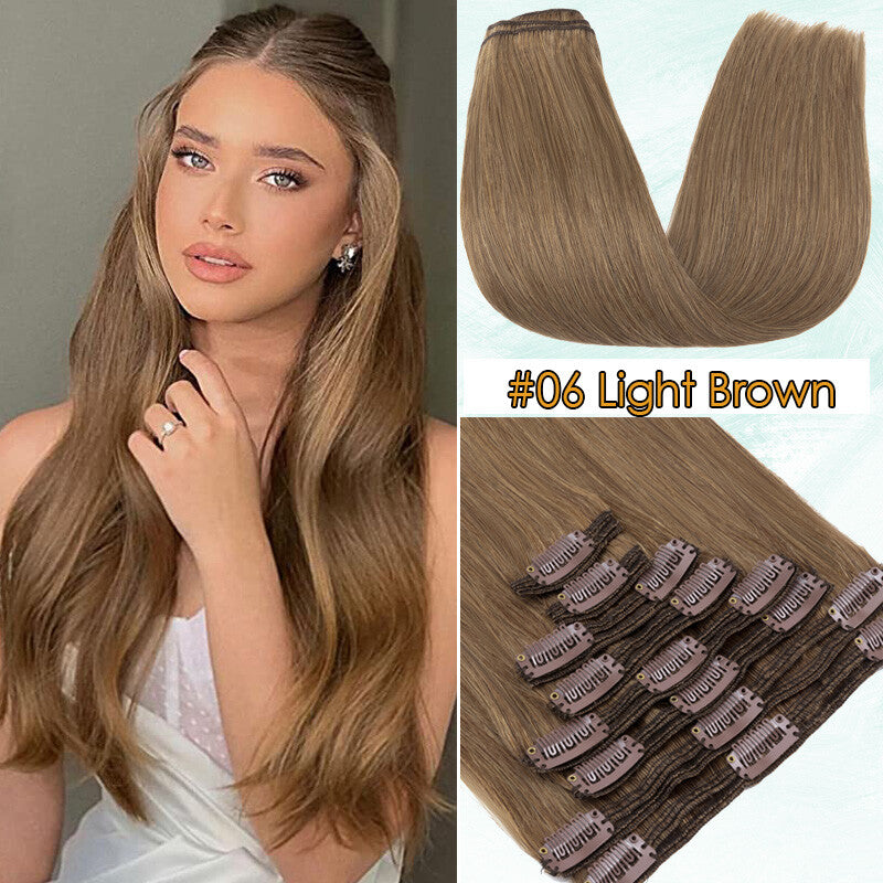 150g Double Weft Clip-In Human Hair Extensions - Full Head, Thick & Natural