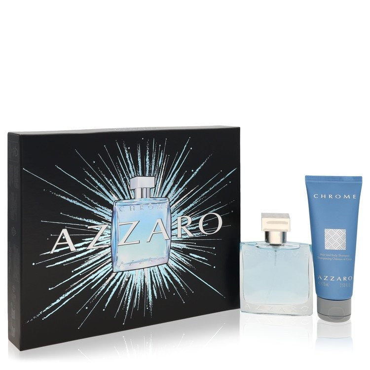 Azzaro Chrome Gift Set for Men – 1.7 oz Eau de Toilette Spray + 2.5 oz All-Over Shampoo