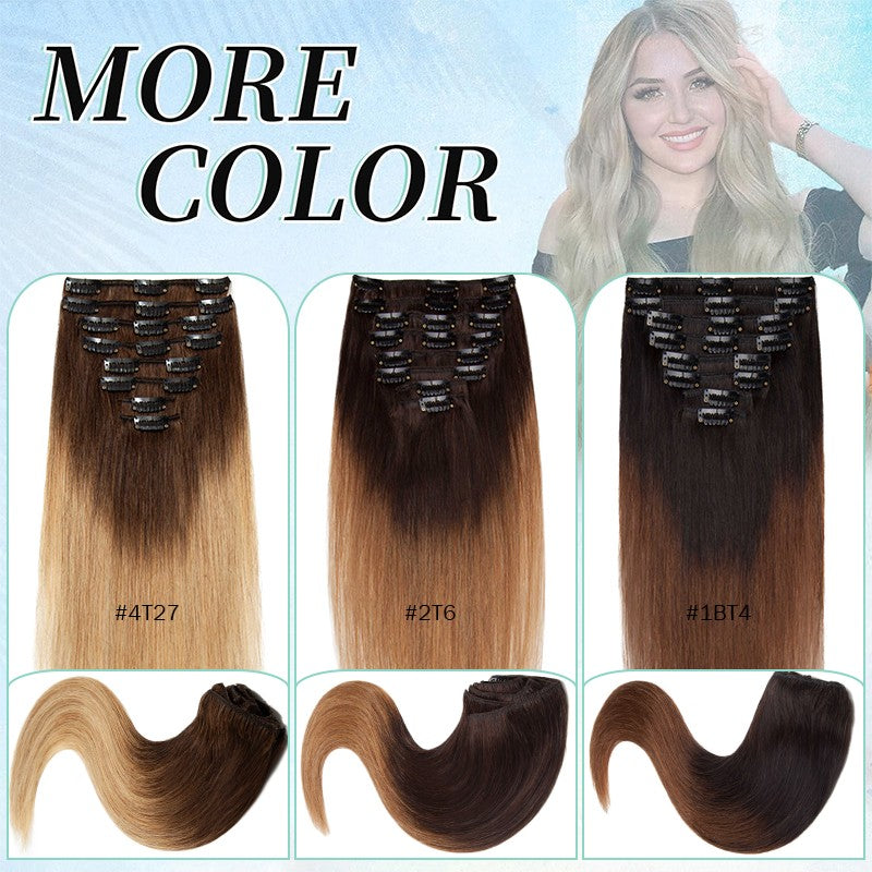Invisible Clip-In Hair Extensions Full Head Set - Real Remy Human Hair