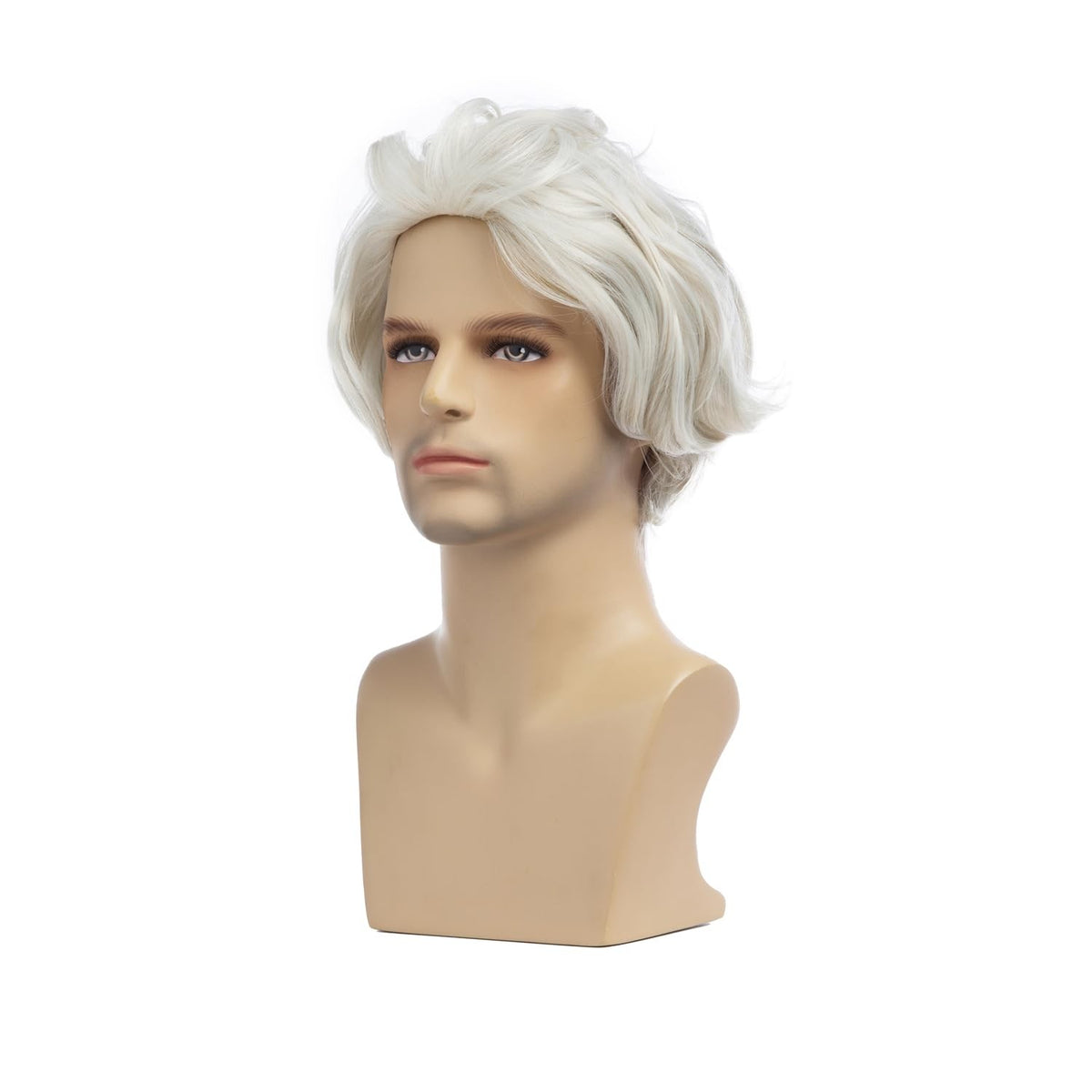 Mens Short Fluffy Gray Synthetic Wig Halloween Cosplay Costume Hair
