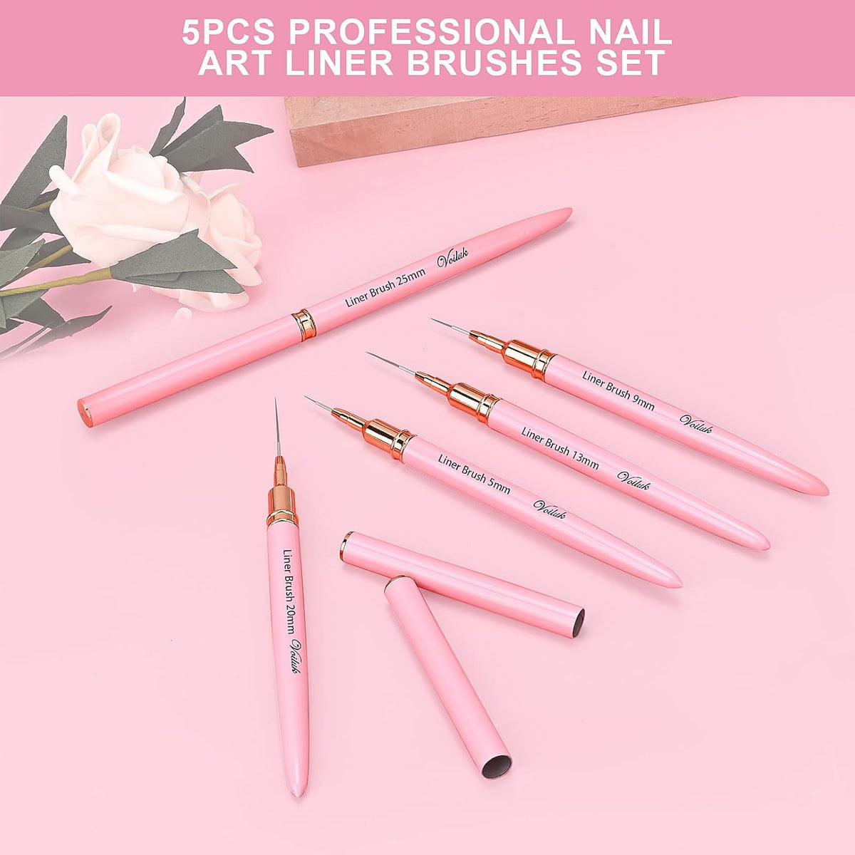 5Pcs Nail Art Liner Brushes Set for Gel Nails Fine Detailing & Design