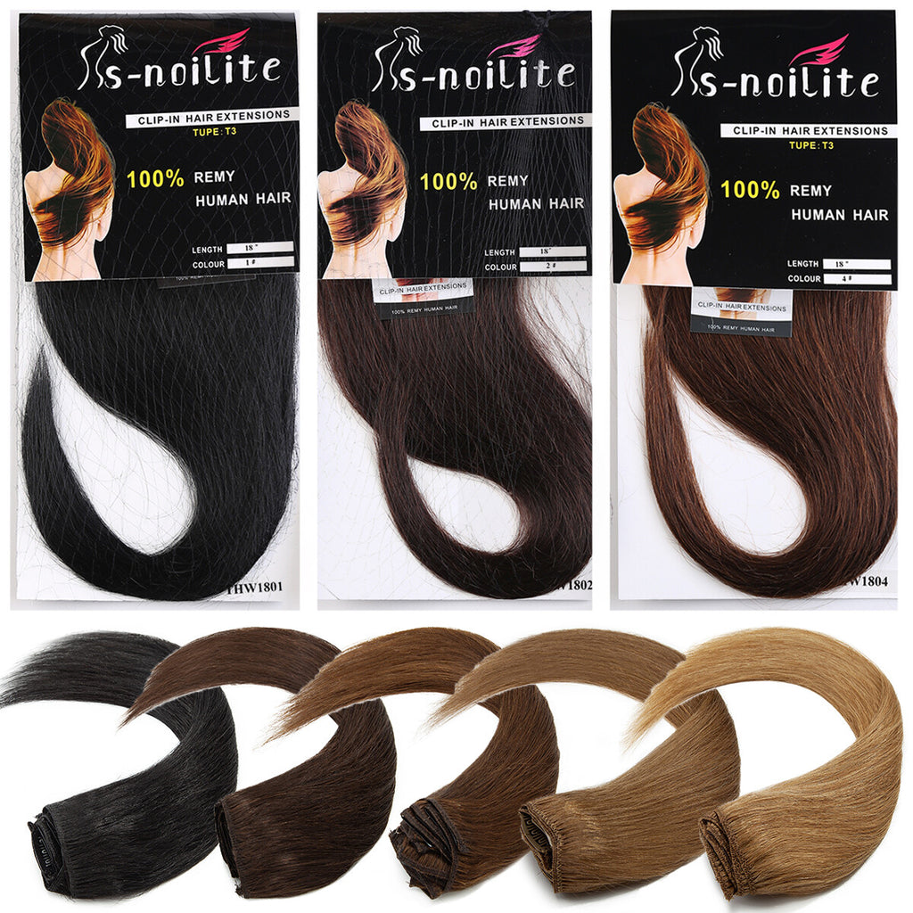 Clip-In Hair Extensions Full Head 8 Pieces Remy Human Hair 4-24 Inches