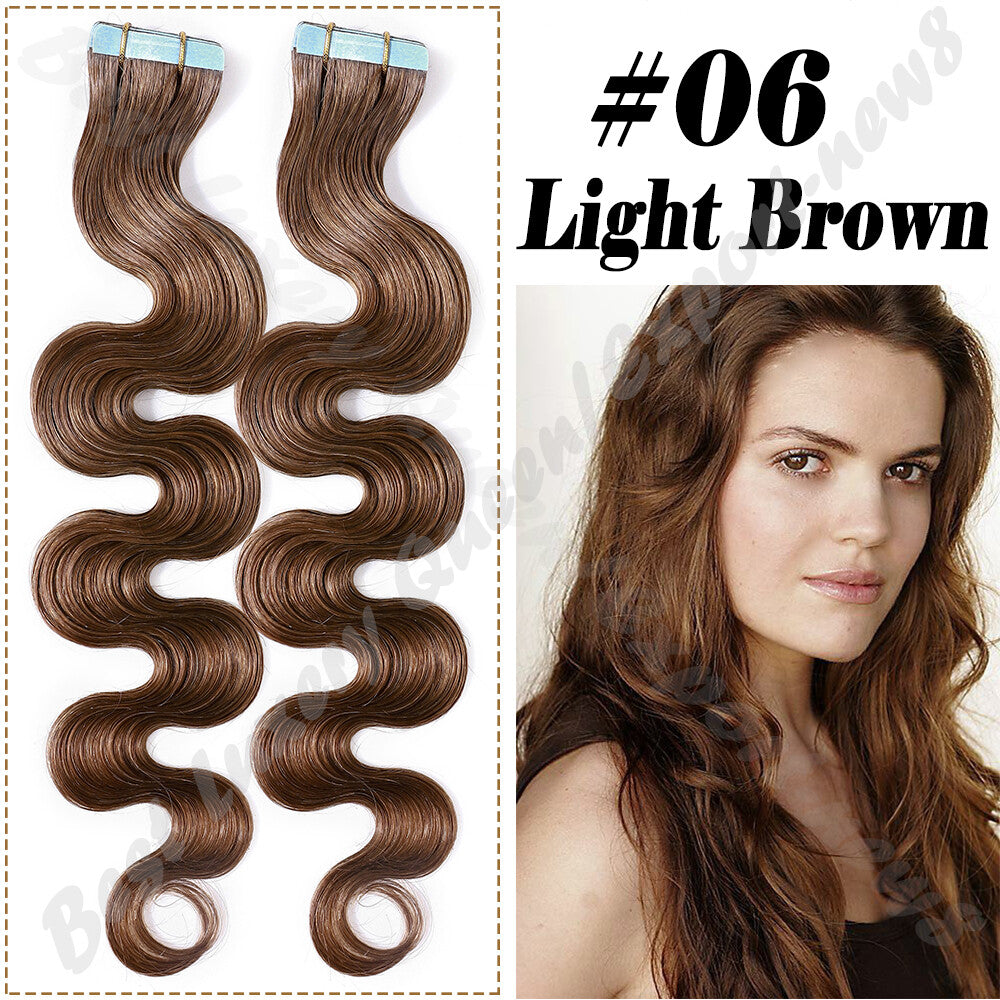 100% Human Hair Tape-In Extensions Full Head Body Wave & Straight Styles