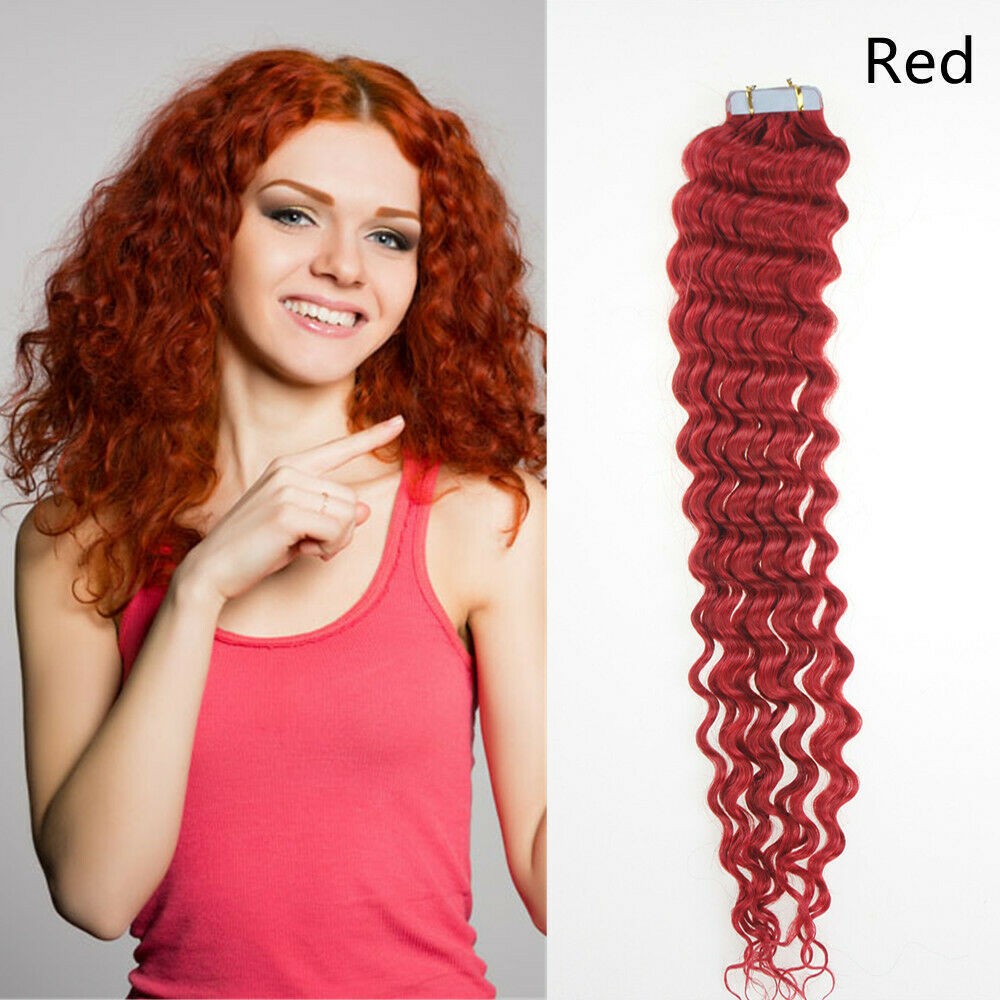 Remy Human Hair Extensions Seamless Tape-In Wefts 18 Inch Curly & Straight