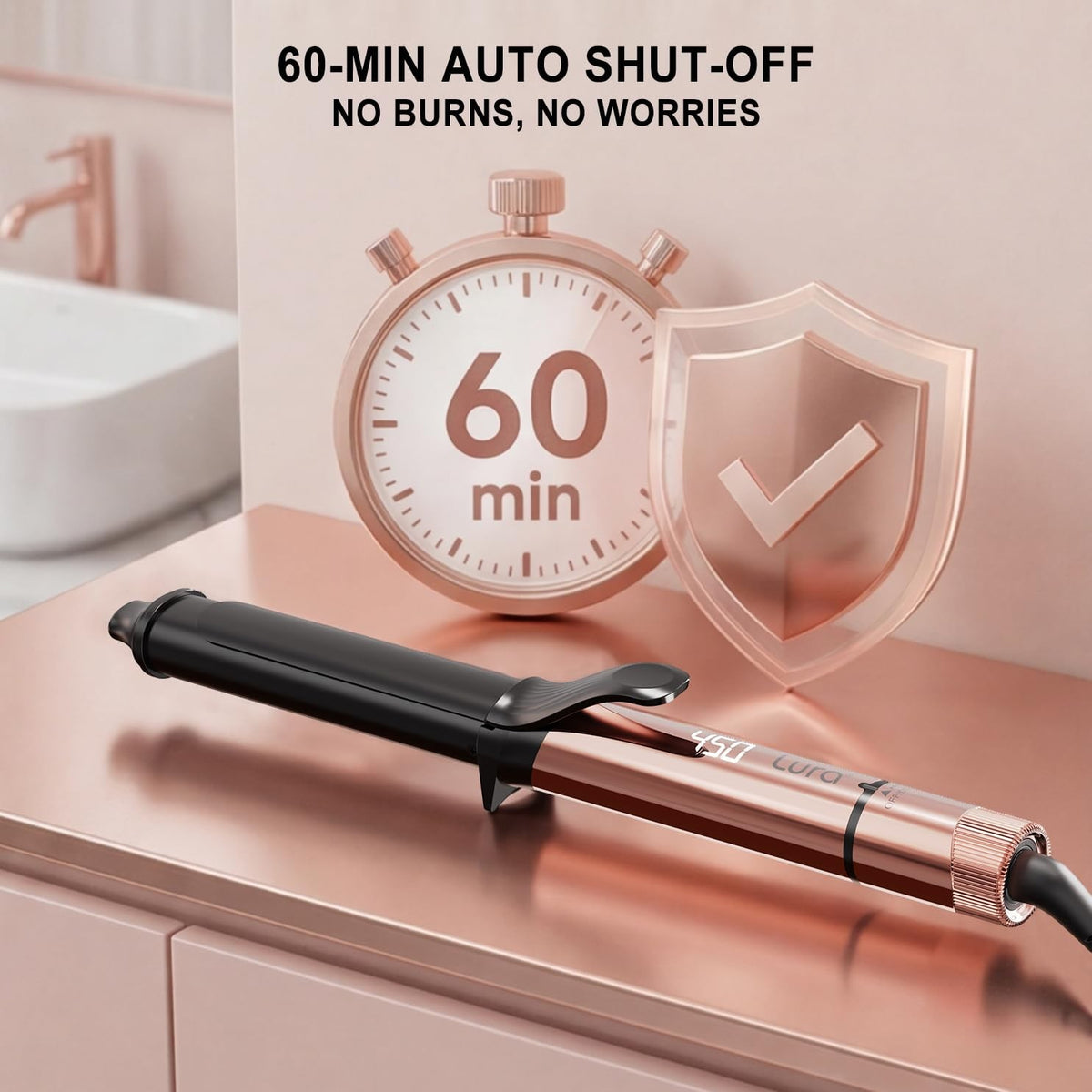 LURA Oval Premium Ceramic Curling Iron 1.25 Inch with Clamp Dual Voltage