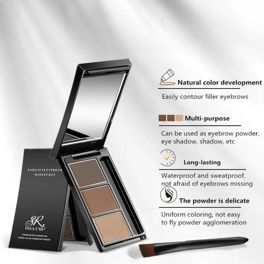 Three-Color Waterproof Eyebrow Powder Kit - Natural, Long-Lasting, Easy to Use