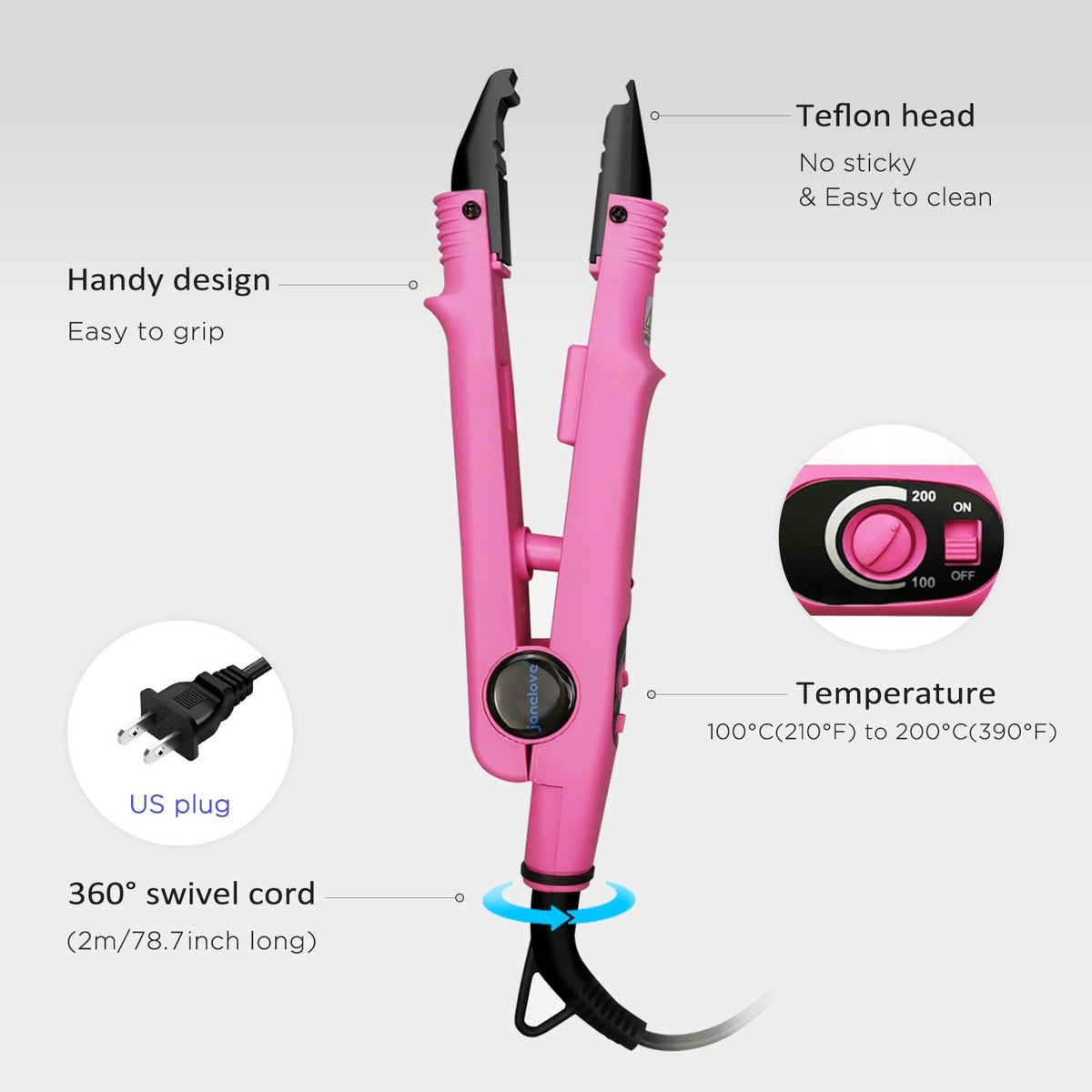 Pink Fusion Keratin Hair Extensions Iron - 10.8 Inch Styling Tool