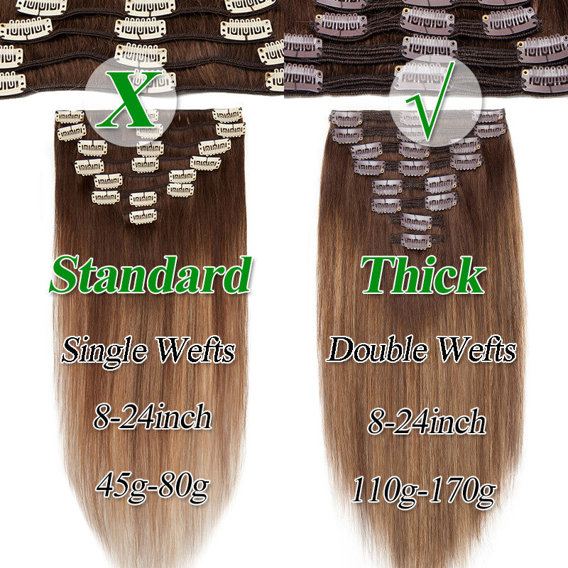 Remy Clip-In Hair Extensions Full Head Set - Blonde, Brown, Black, Wavy & Straight