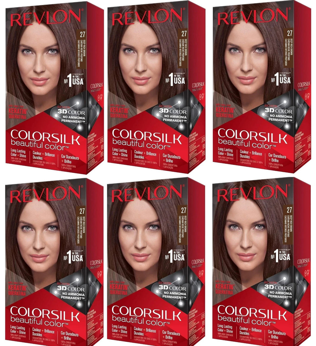 (Pack of 6) Revlon ColorSilk Permanent Hair Color #27 Deep Rich Brown