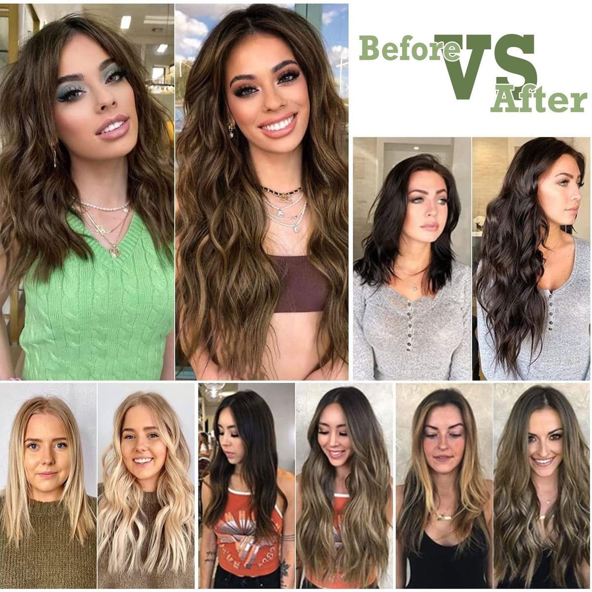 Clip-In Hair Extensions 4PCS Full Head 100% Human Hair, Various Lengths & Colors