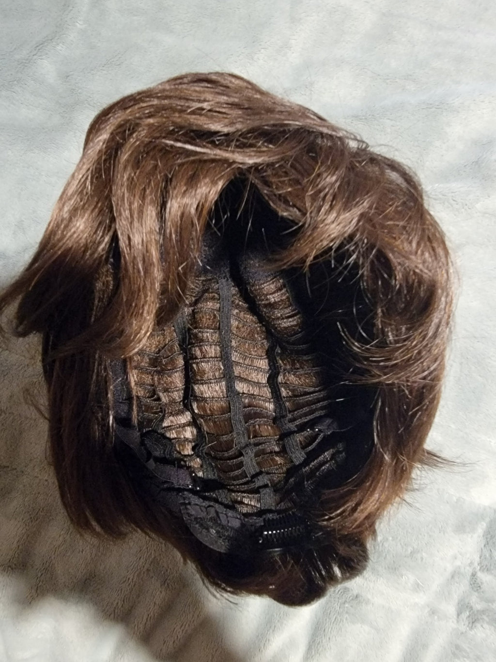 Short Human Hair Blend Wig with Bangs - Pixie Cut, Black Brown