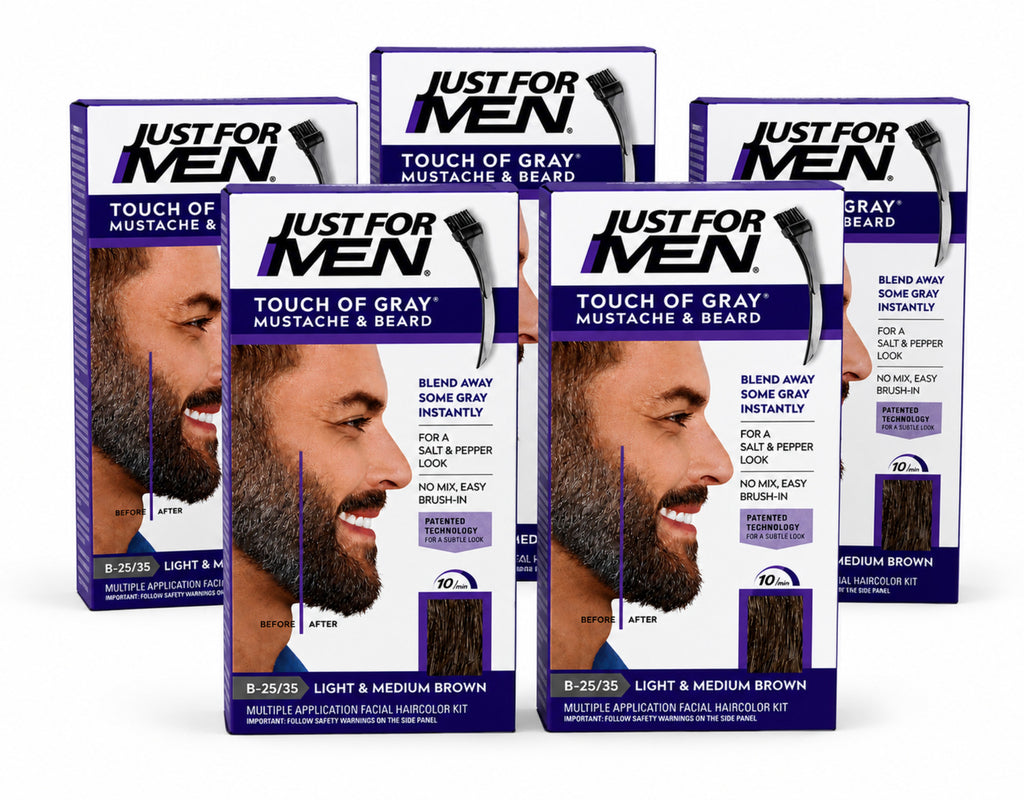 Men's Beard & Mustache Hair Dye Light Medium Brown 5 Pack - Natural Gray Coverage