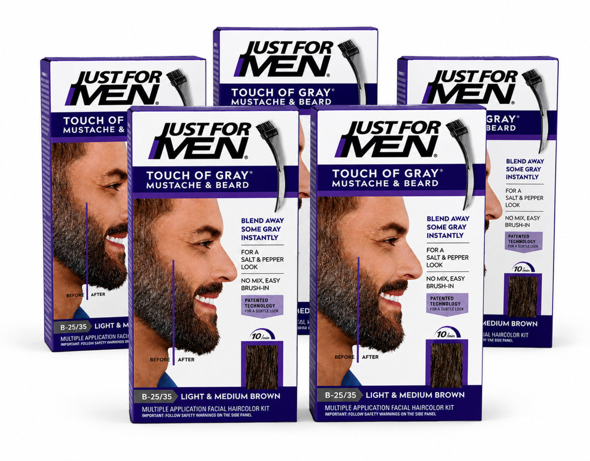 Men's Beard & Mustache Hair Dye Light Medium Brown 5 Pack - Natural Gray Coverage