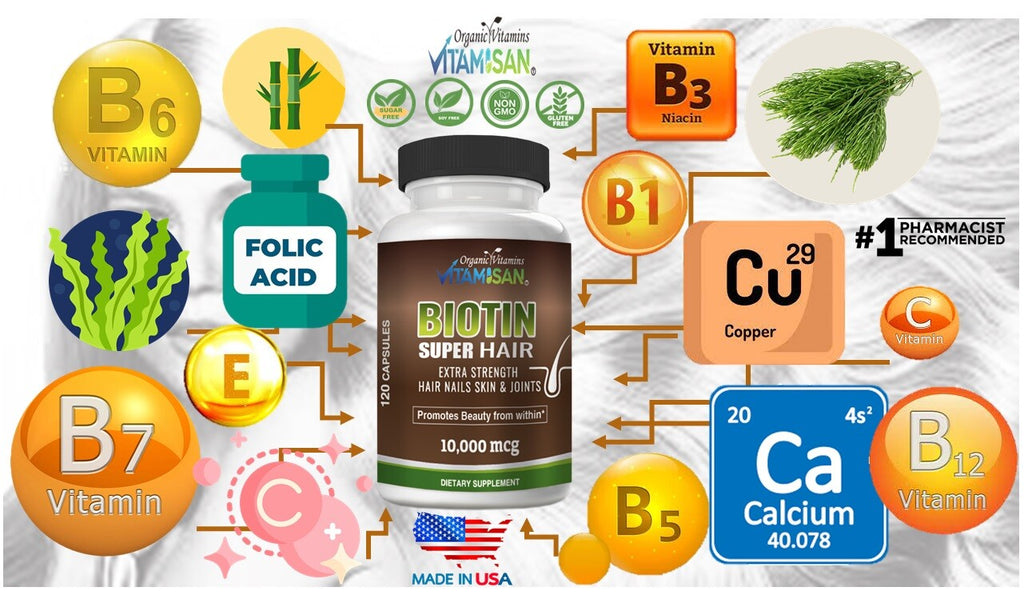Hair Growth Vitamins - Biotin Support for Hair Loss - 240 Capsules