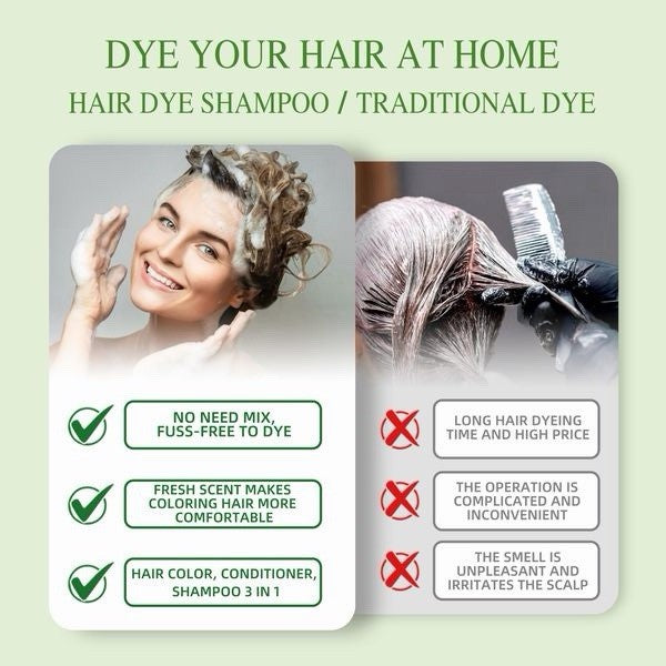Herbal 3-in-1 Hair Dye Shampoo for Gray Hair Coverage, Nourishing & Easy to Use