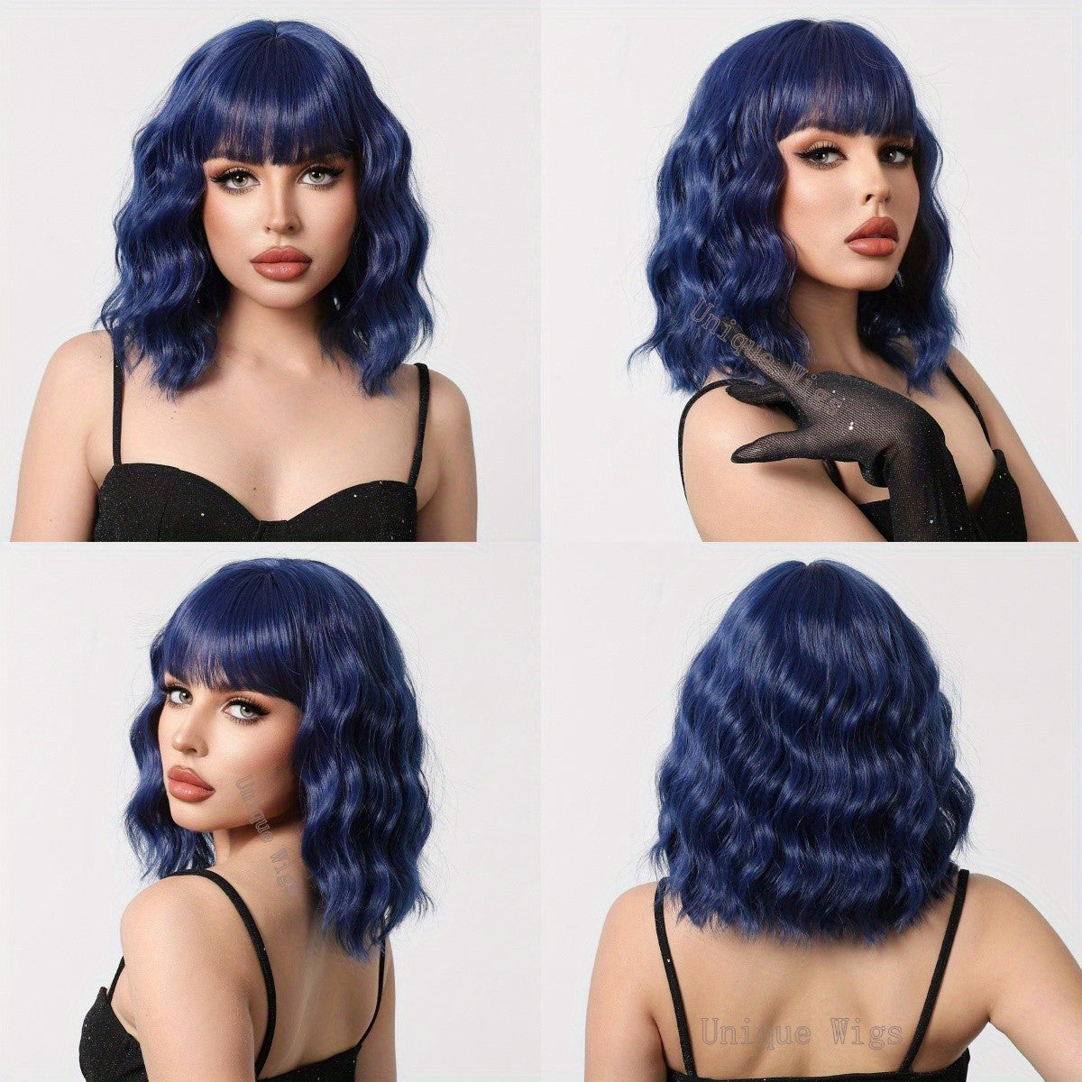 14in Colorful Short Wavy Bob Wig with Bangs Synthetic Hair for Cosplay & Fashion