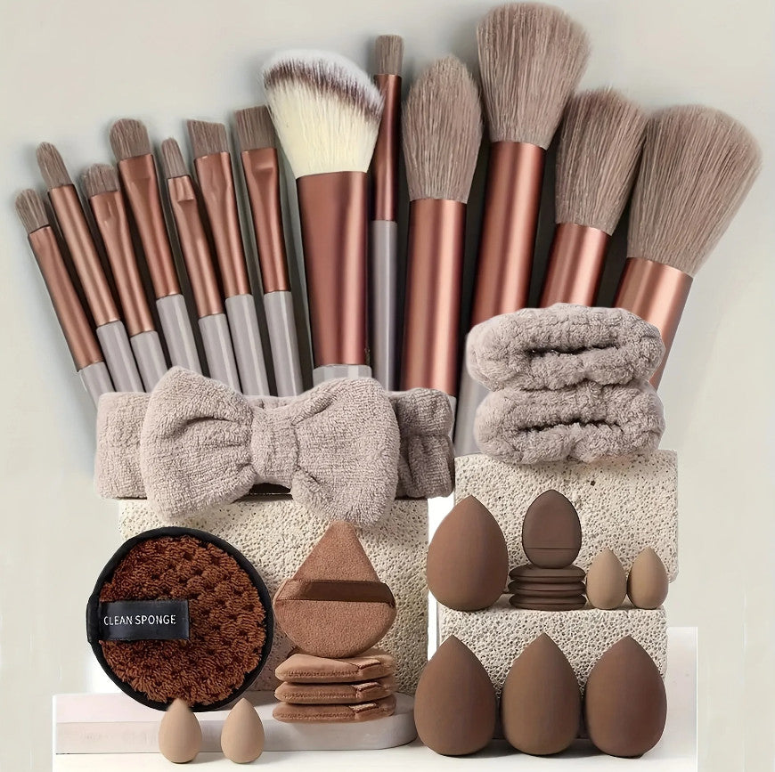 33Pcs Makeup Sponge & Brush Set - Full Kit for Face & Eyes