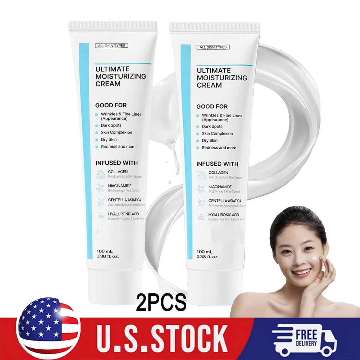 2PCS Youthful Moisturizing Face Cream - Collagen & Hyaluronic Acid