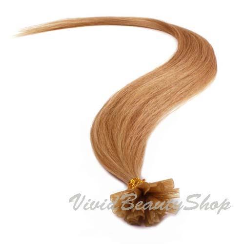Remy Human Hair Extensions U Shape Keratin Tips Strawberry Blonde #27 22" Long