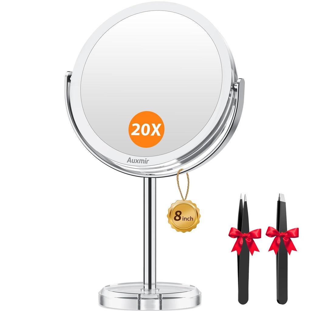 8-Inch Dual-Sided Magnifying Mirror with Stand — 1x / 20x Tabletop Vanity
